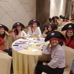 Women playing in best leadership offsite business simulation